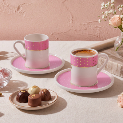 Aryıldız Nila 4 Parça 2 Kişilik Kahve Fincan Takımı Pembe 90 ml - ARYILDIZ