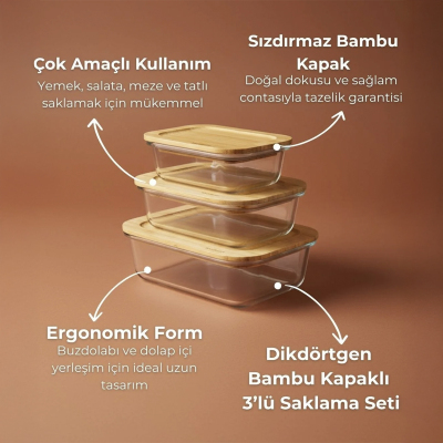Bambum Lavi Dikdörtgen 3 Parça Saklama Kabı Seti - BAMBUM