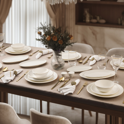 Evaliza Elegant Gold 32 Parça 6 Kişilik Yemek Takımı - EVALIZA