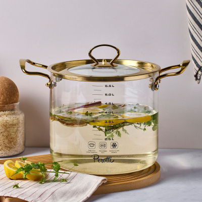 Perotti Logan Gold Kapaklı Cam Tencere 5,5 L 20x20 cm - PEROTTI